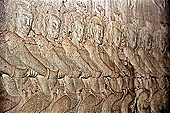 Angkor Wat temple, the bas-reliefs of the third enclosure. East Gallery Southern Part. Churning of the Ocean of Milk.